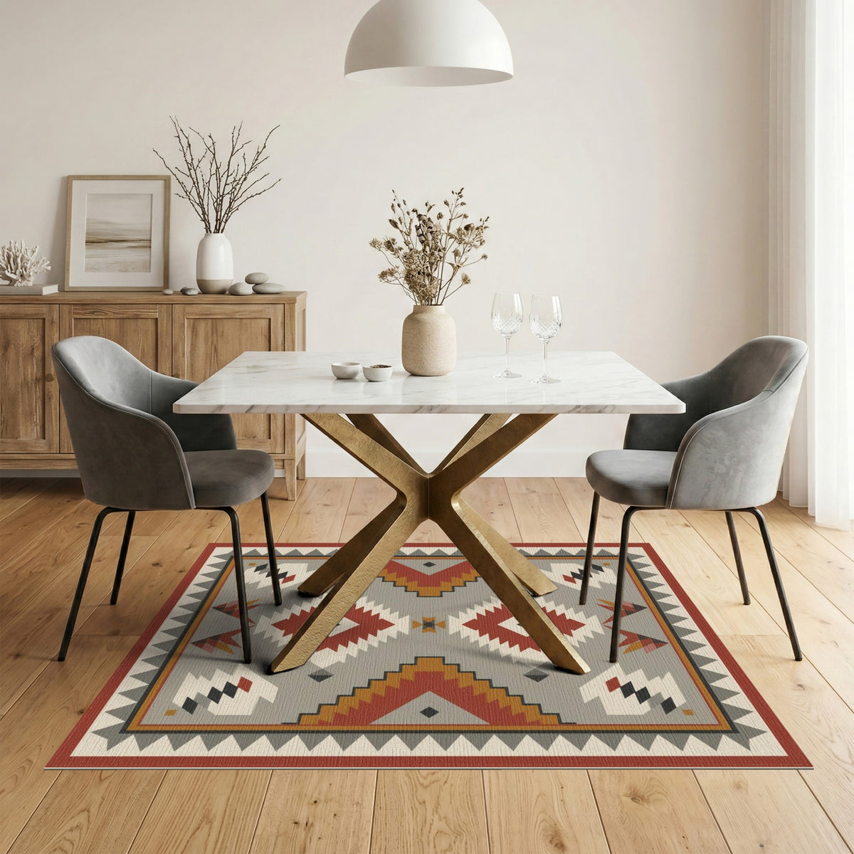 Southwestern Geometric Red Area Rug