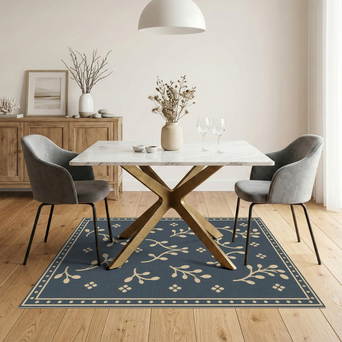 Navy Floral Vine Area Rug