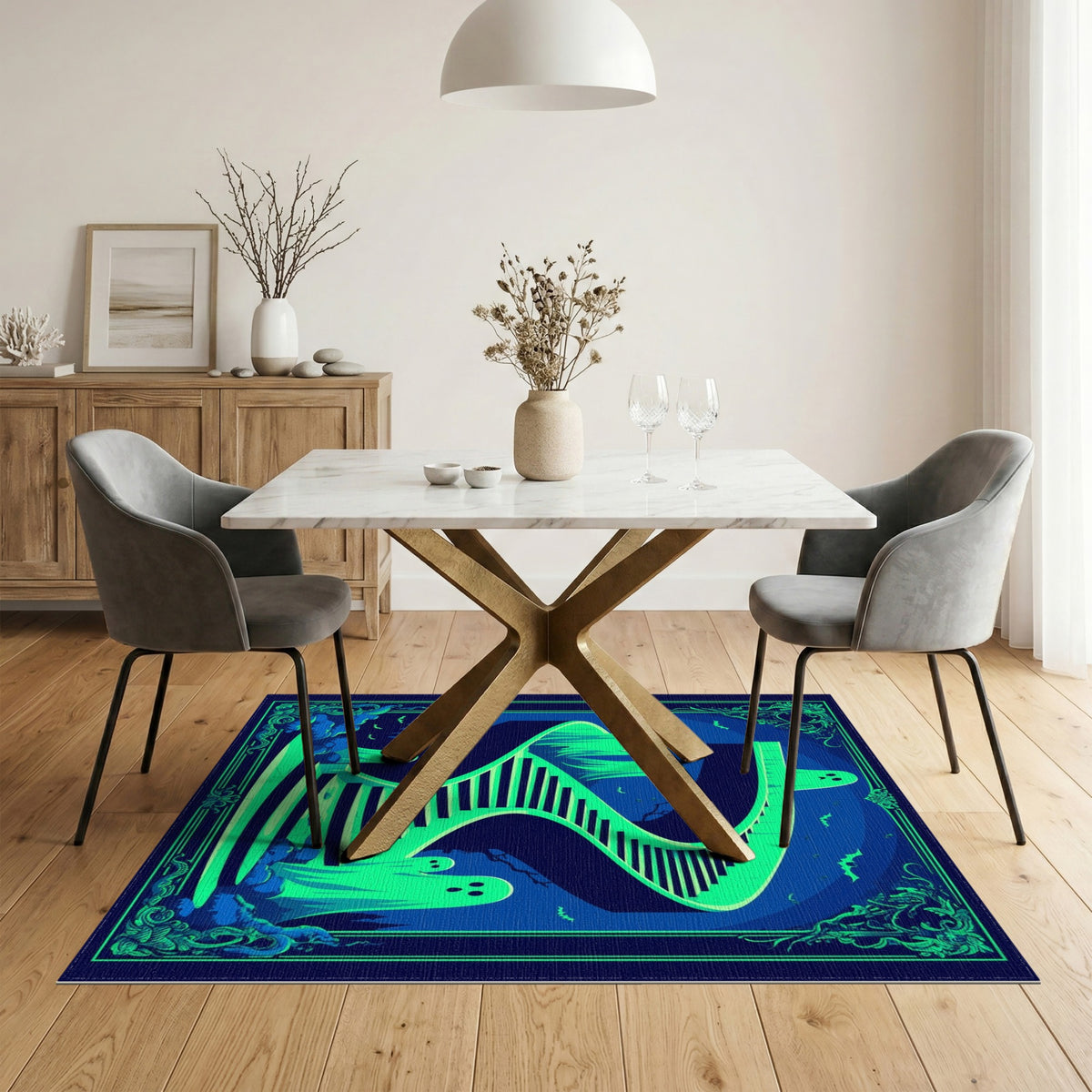 Washable Green Ghost Staircase Area Rug