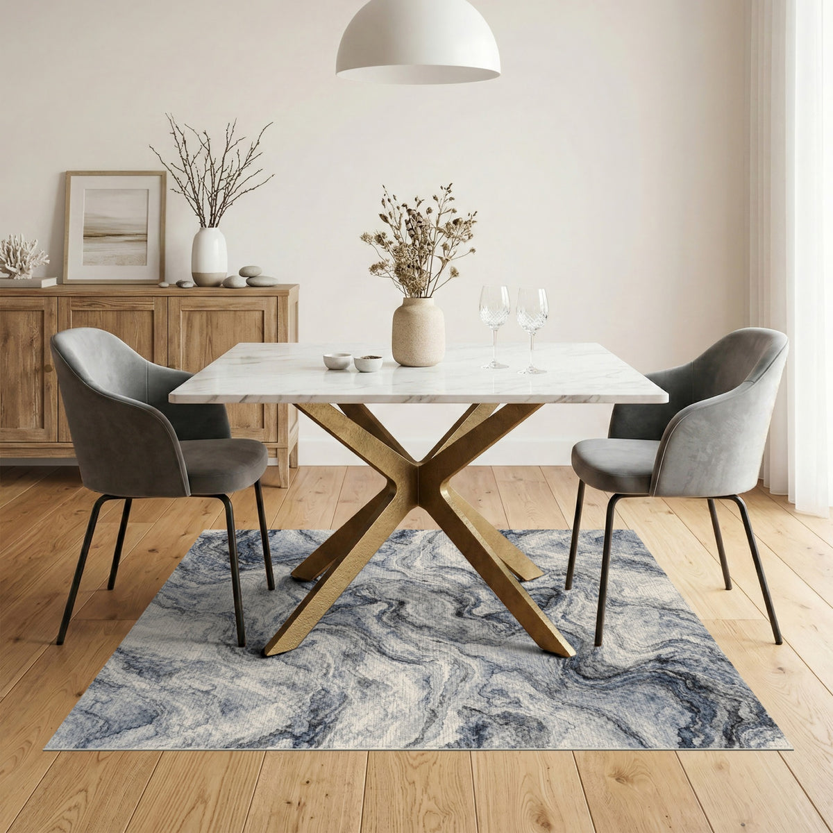Abstract Area Blue and Teal Blue Marble Swirl Area Rug