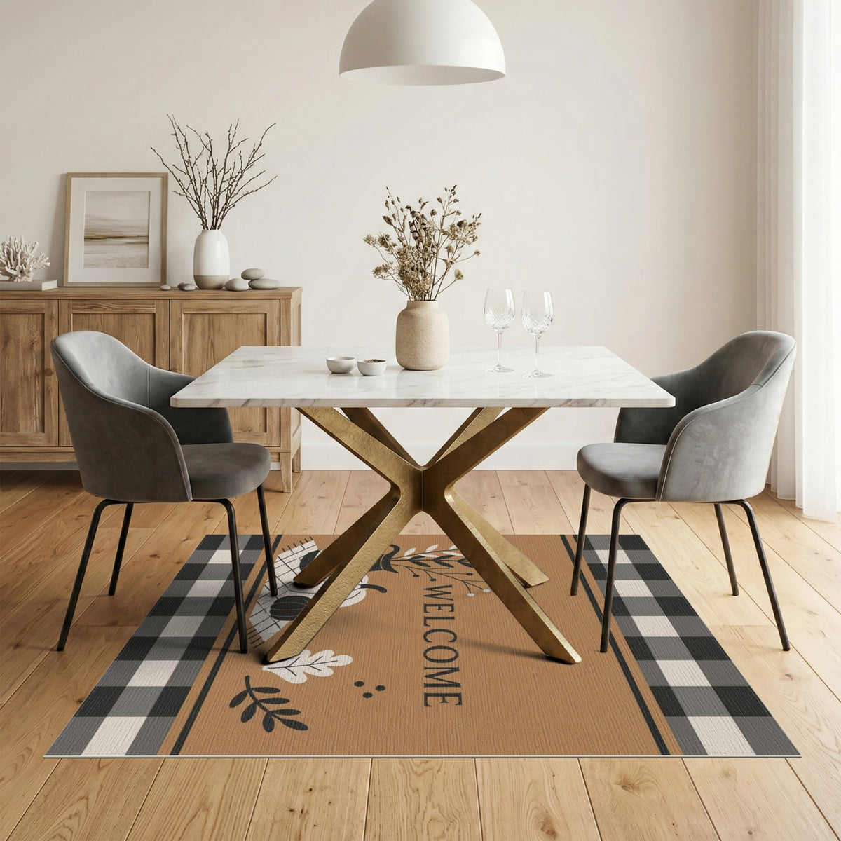 Rustic Farmhouse Welcome Pumpkins Area Rug