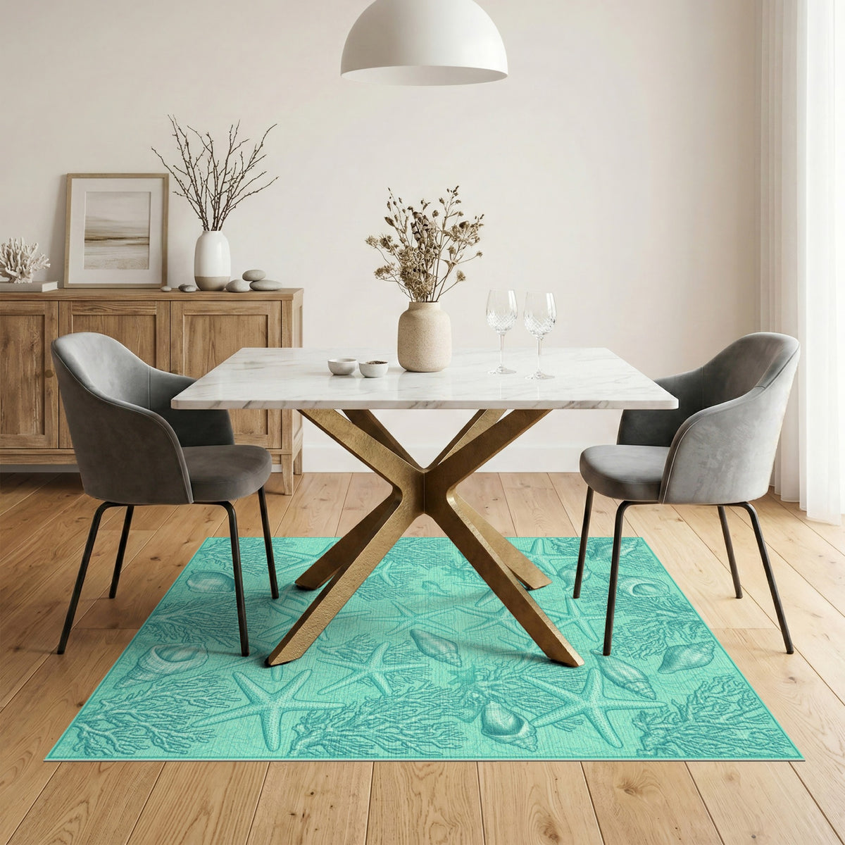 Blue and Teal Starfish Coastal Area Rug