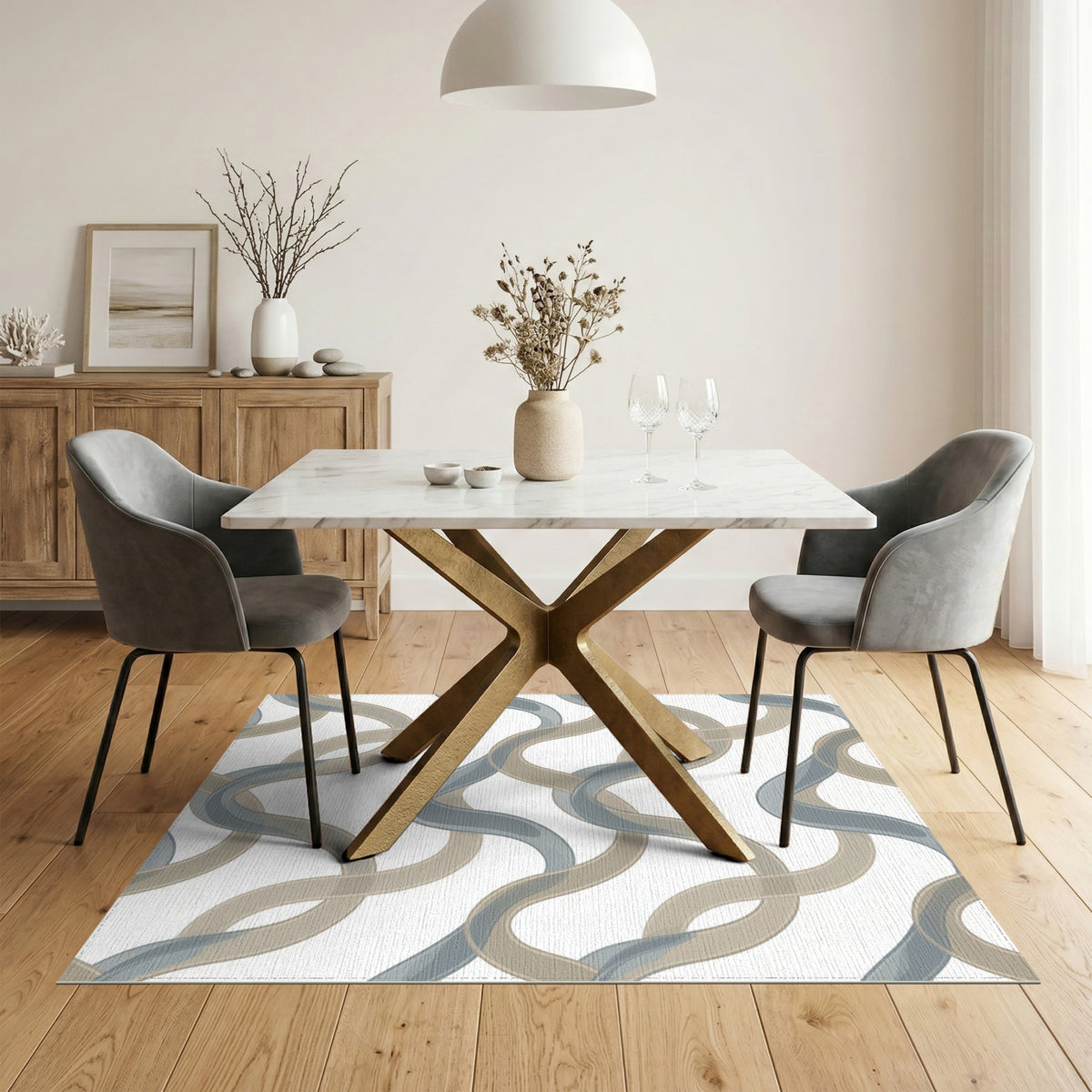 Interlocking Wave Beige Area Rug