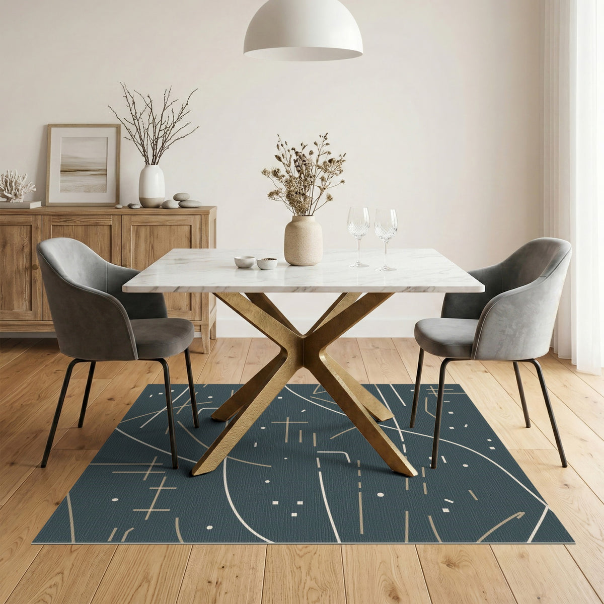 Blue Teal Geometric Modern Area Rug