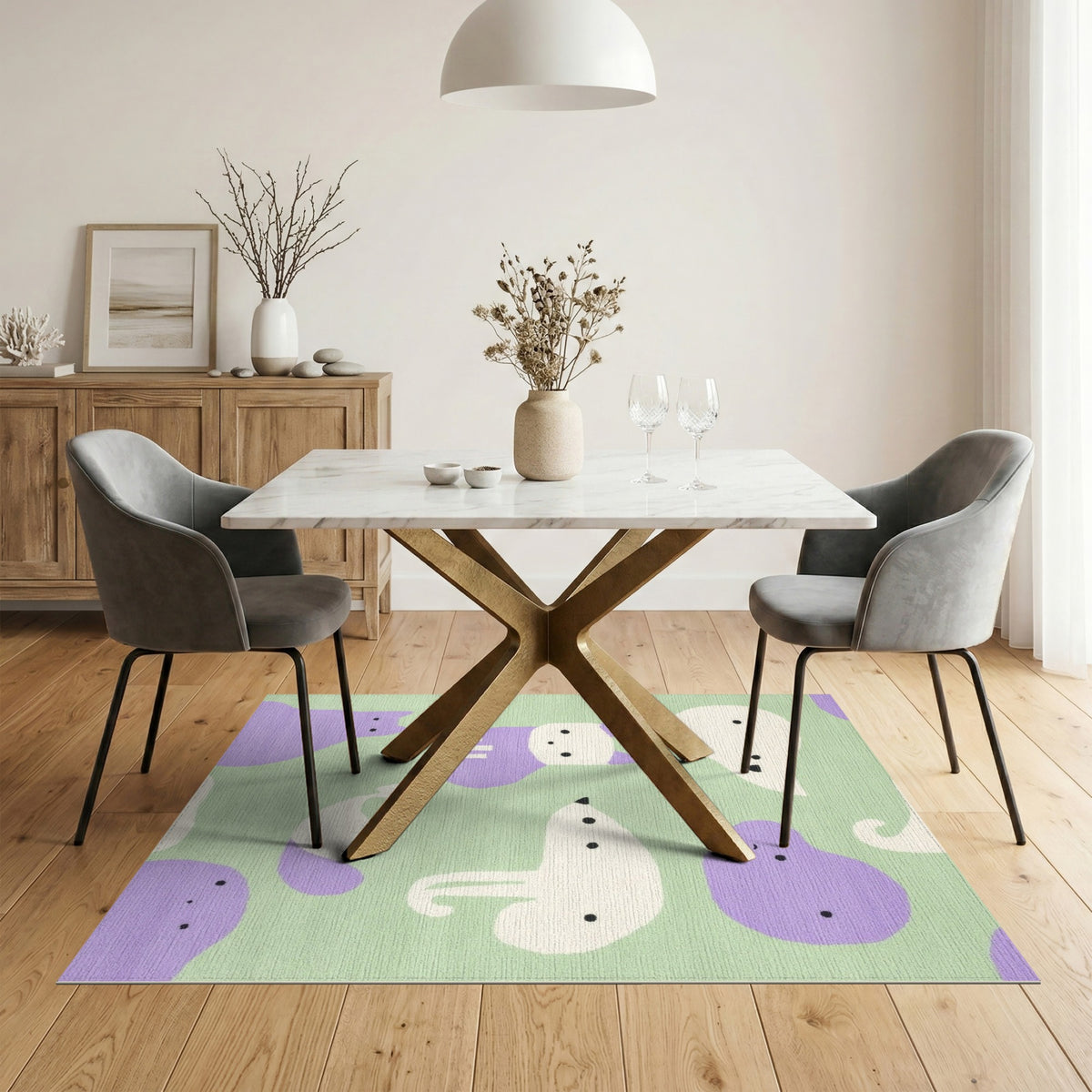 Purple Animal Friends Kids Cartoon Rug