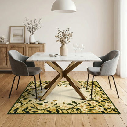 Yellow Floral Vine Border Area Rug
