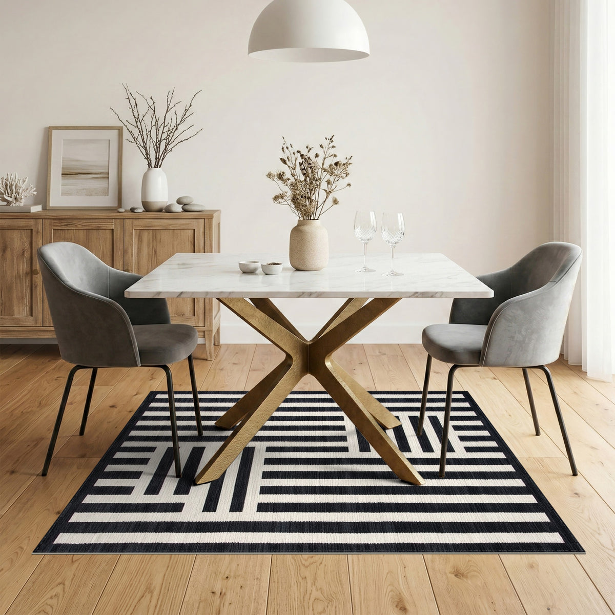 Bold Black White Geometric Area Rug