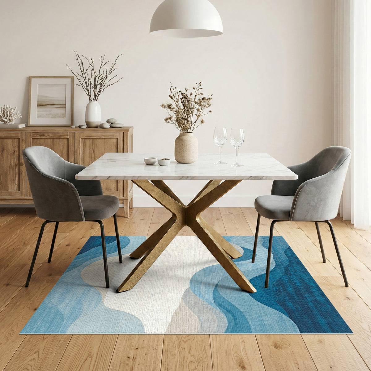 Blue Wave Abstract Area Rug