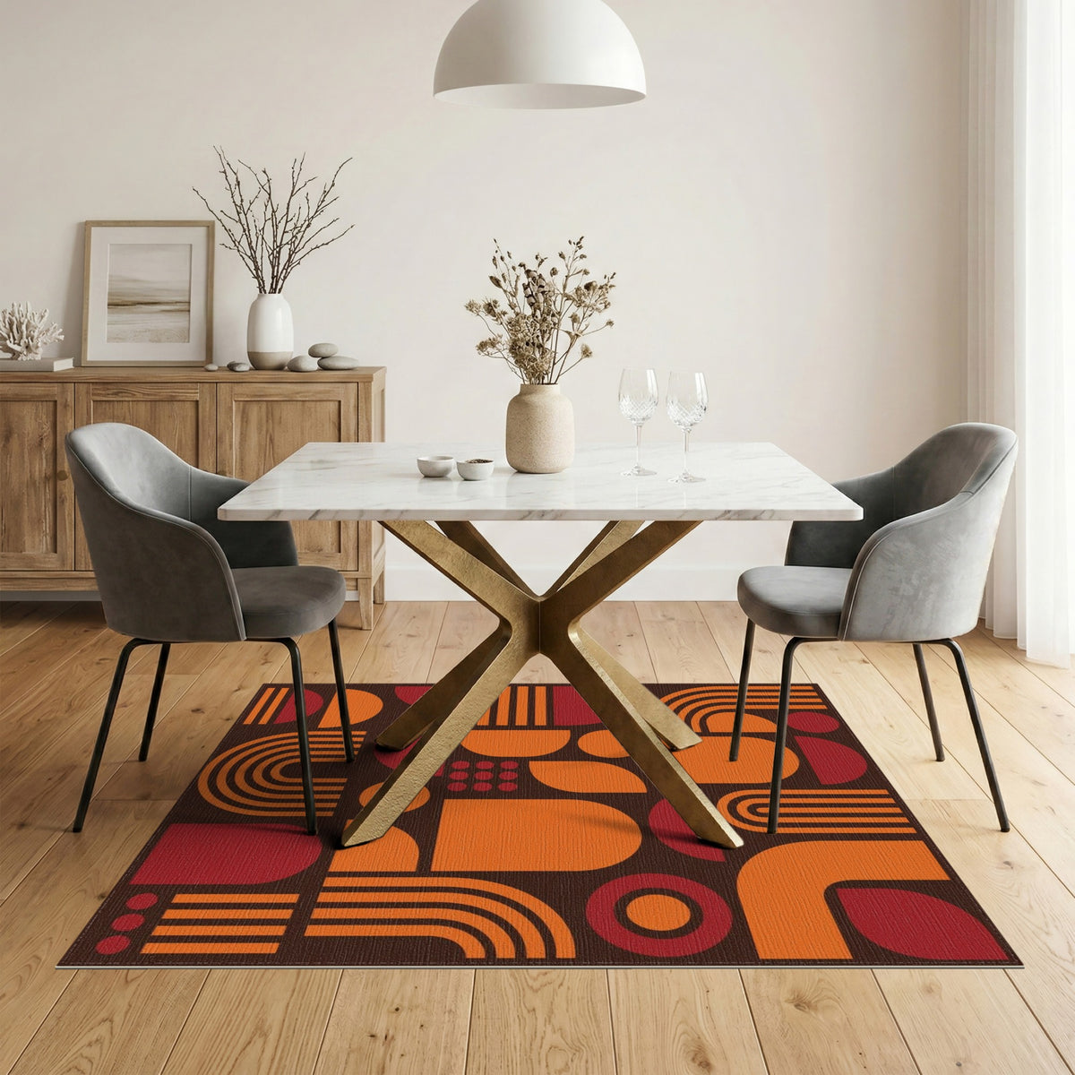 Orange Geometric Modern Area Rug