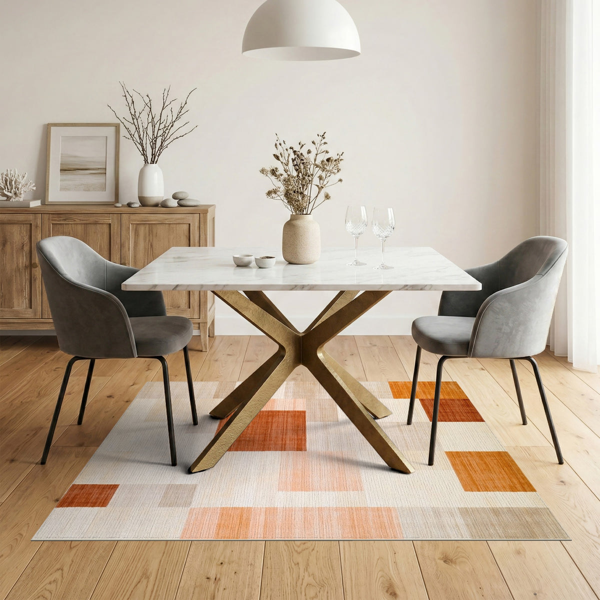Orange Geometric Orange Block Area Rug