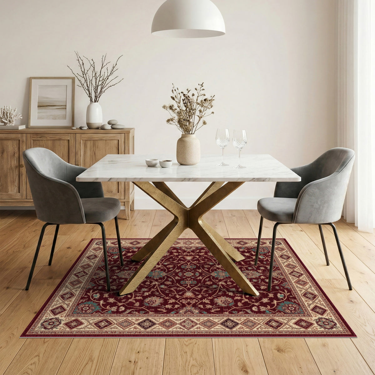 Deep Red Persian Floral Area Rug