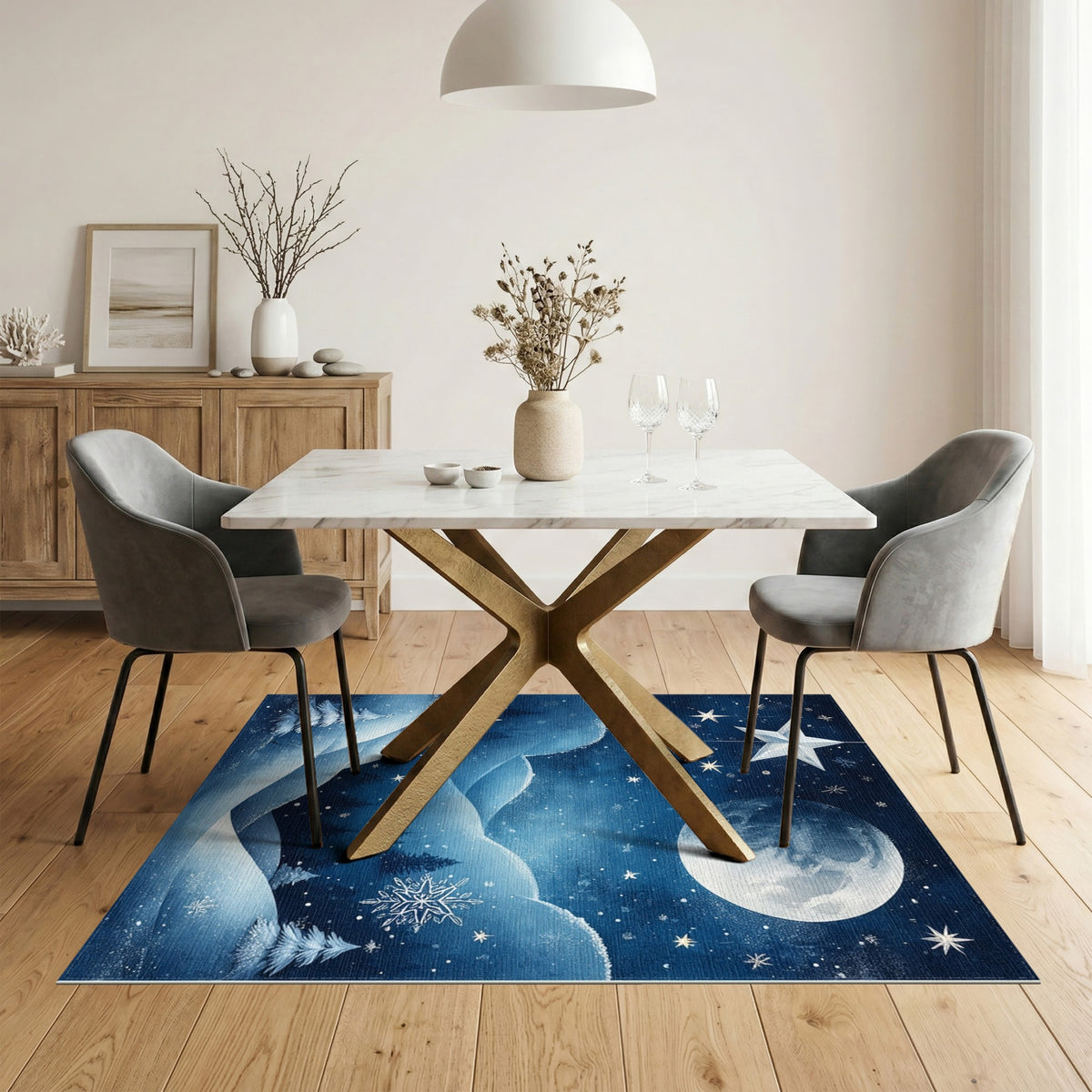 Moonlit Winter Snowscape Area Rug