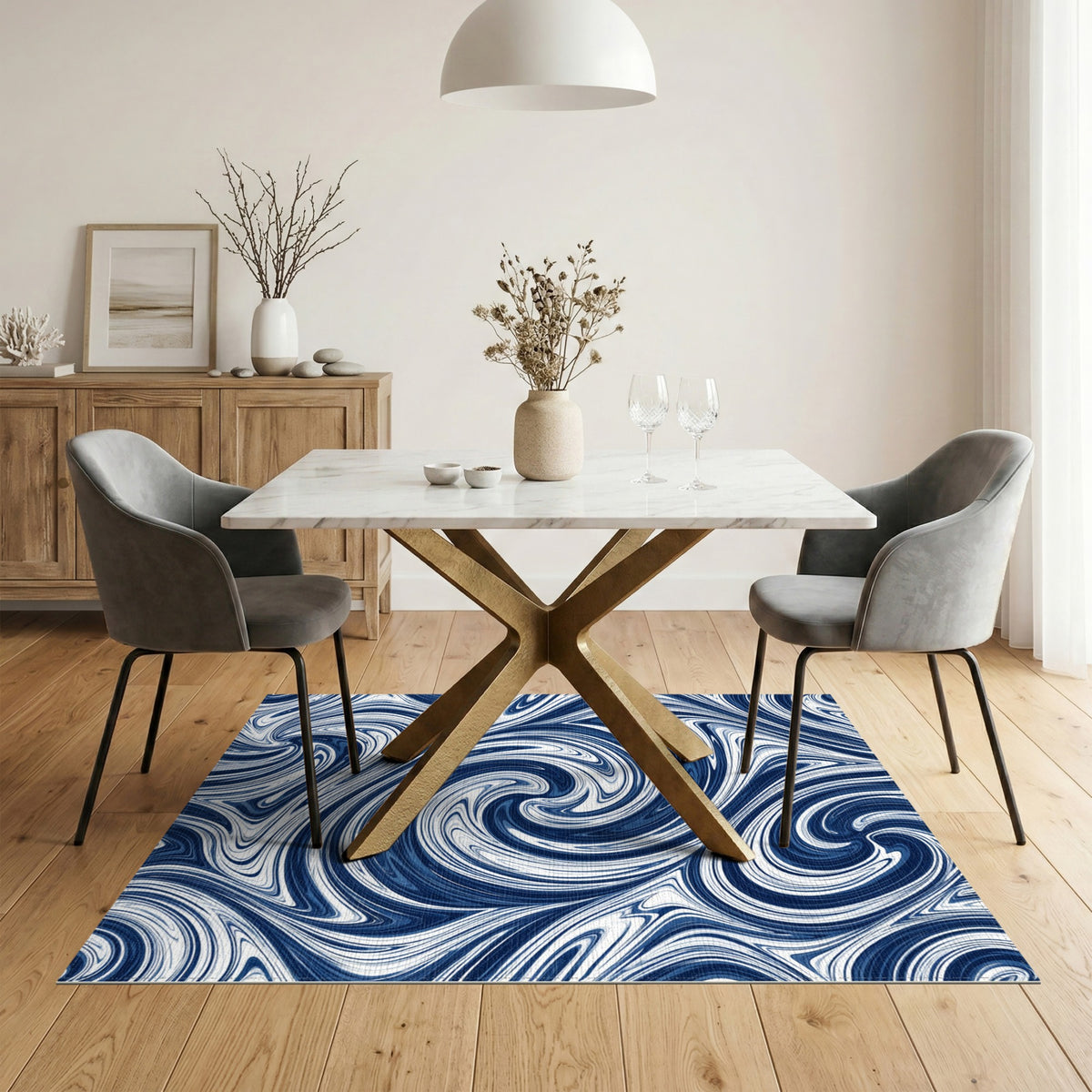 Blue and Teal Blue Marble Swirl Abstract Area Rug