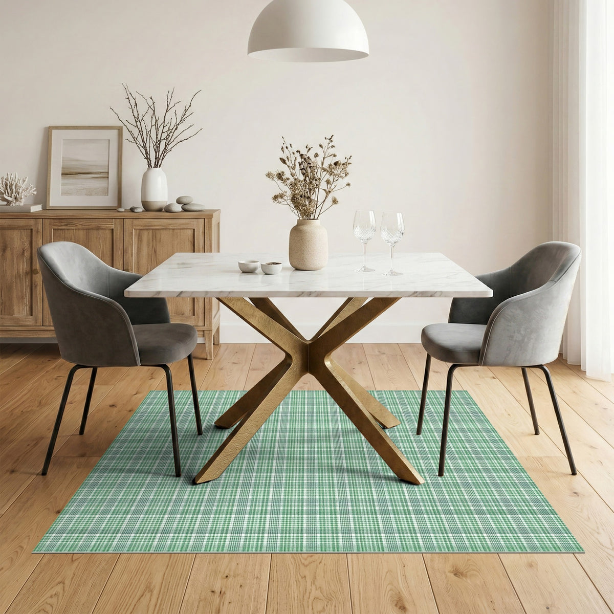 Checkered Green Checkered Geometric Area Rug