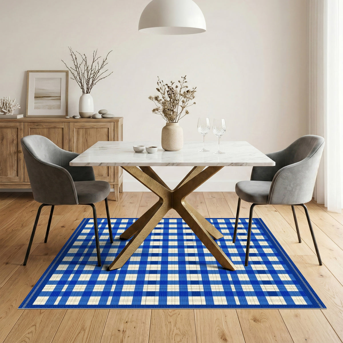 Blue Checkered Geometric Area Rug