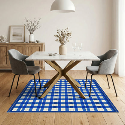 Blue Checkered Geometric Area Rug