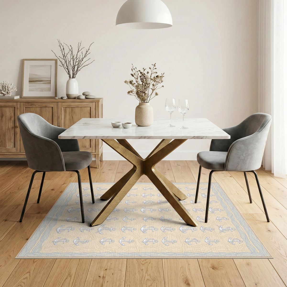 Beige Coastal Anchor Area Rug