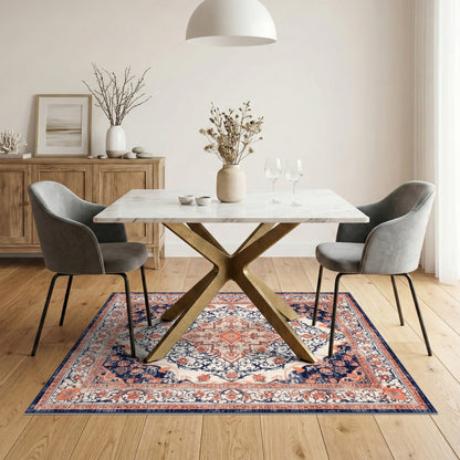 Navy Blue Orange Persian Medallion Rug