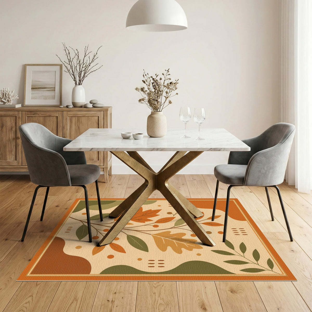 Autumn Orange Leaves Washable Area Rug
