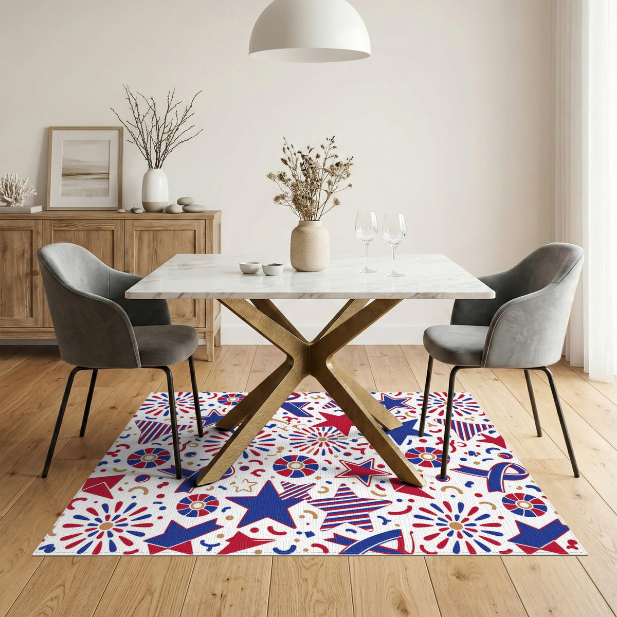 Patriotic Stars and Fireworks Area Rug