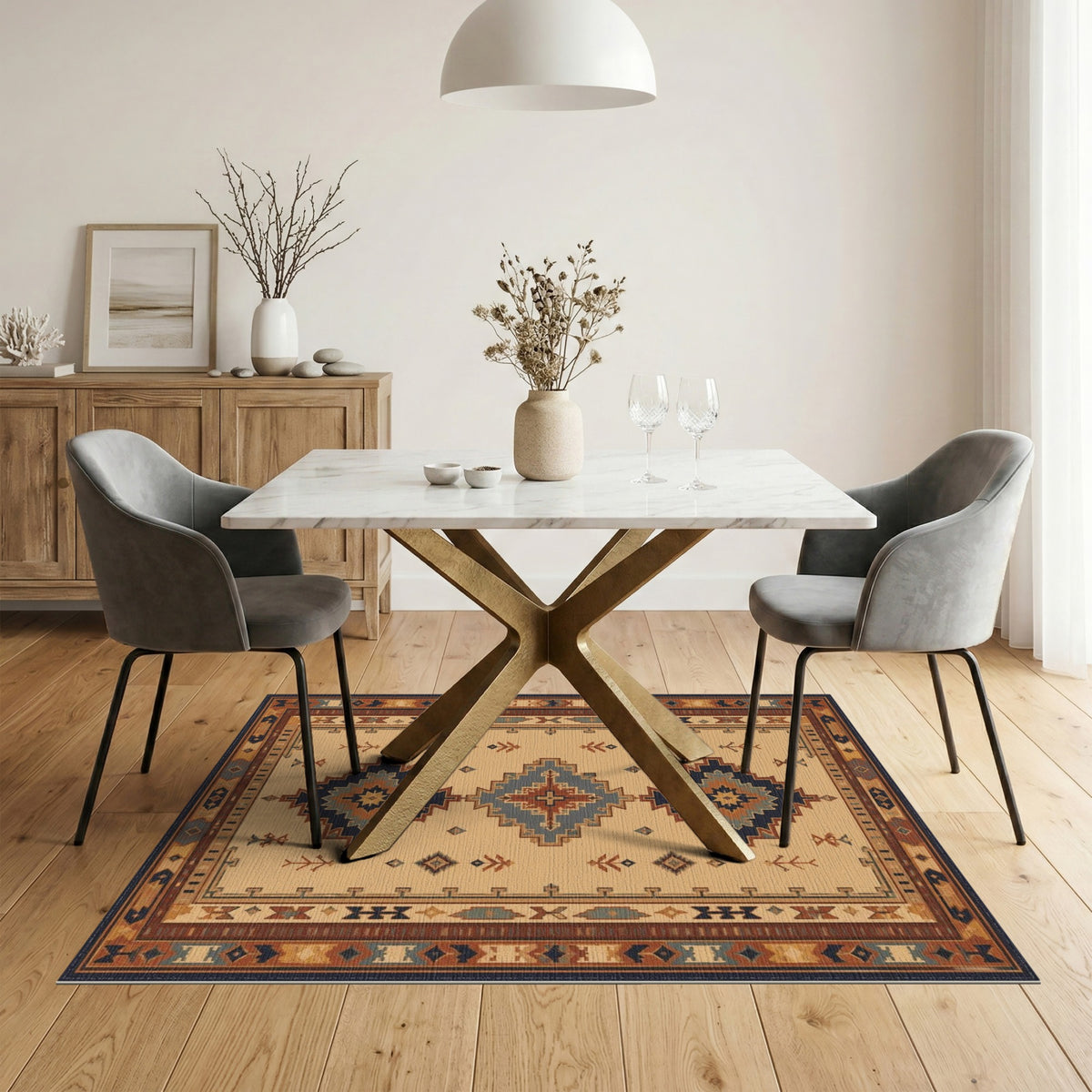 Beige Southwestern Geometric Area Rug