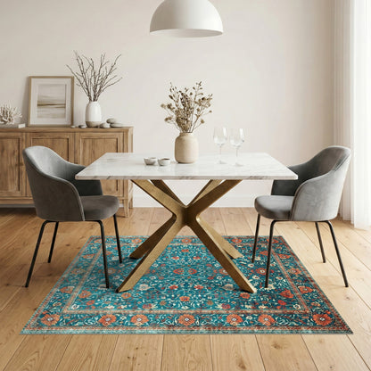 Teal Floral Vintage Area Rug