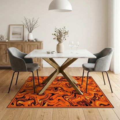 Abstract Area Orange Black Marble Swirl Area Rug