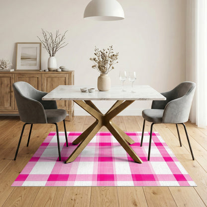 Pink Geometric Modern Pink Gingham Checkered Washable Area Rug