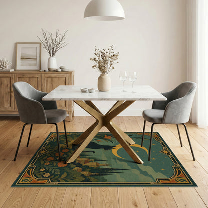 Moonlit Black Cat Floral Vintage Rug
