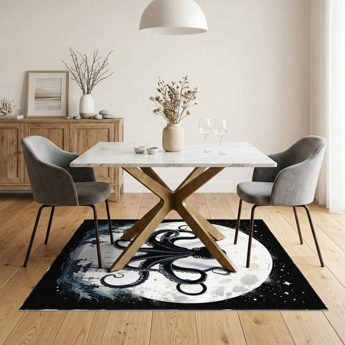 Kraken Octopus Moon Area Rug