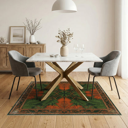 Green Orange Palm Leaf Vintage Area Rug