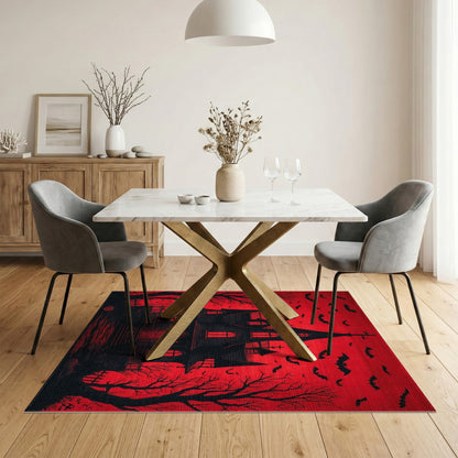 Haunted House Red Area Rug