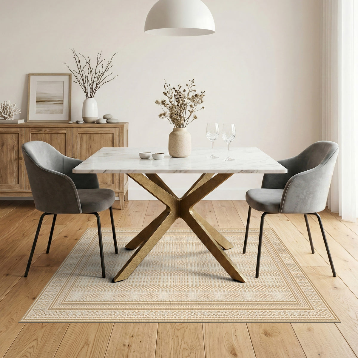 Beige Geometric Lattice Area Rug