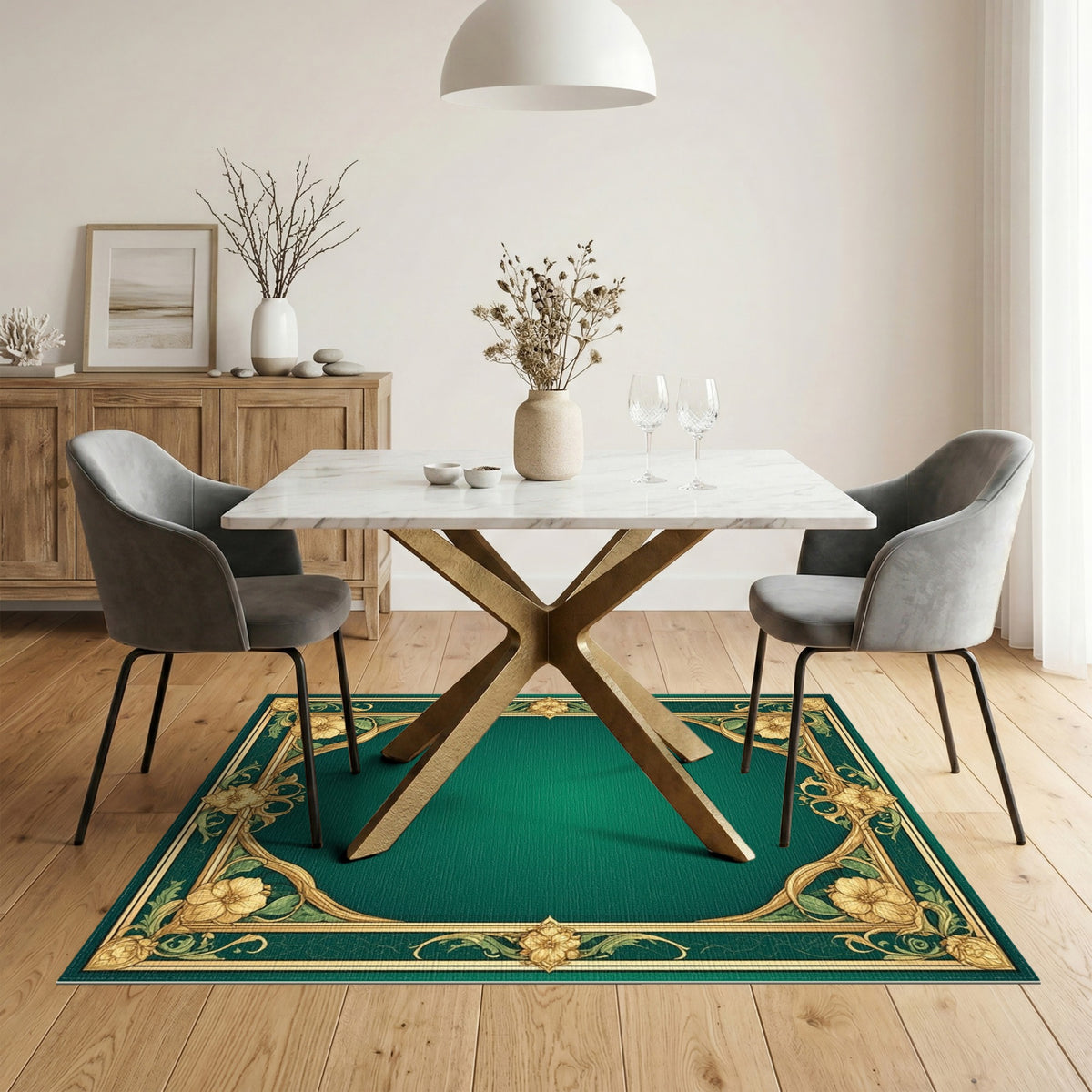 Emerald Green Floral Vintage Area Rug