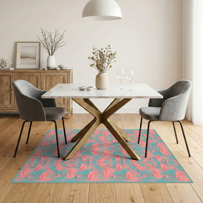 Pink Flamingo Teal Area Rug