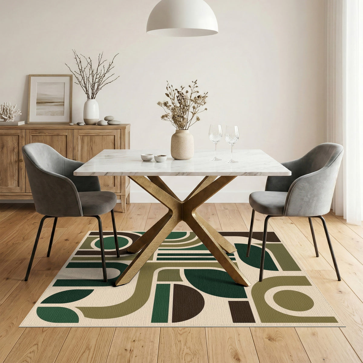 Green Geometric Modern Area Rug