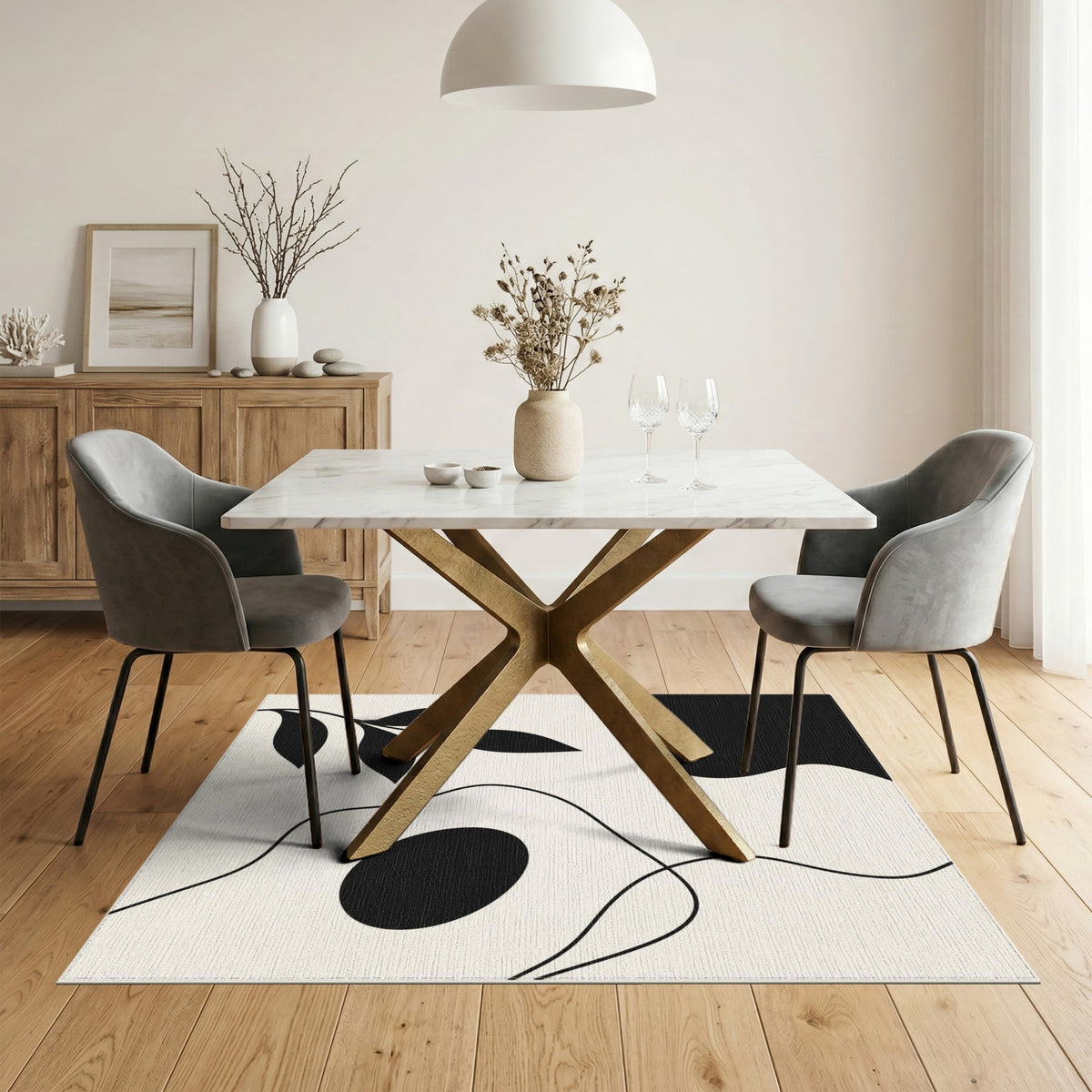 Black White Abstract Area Rug