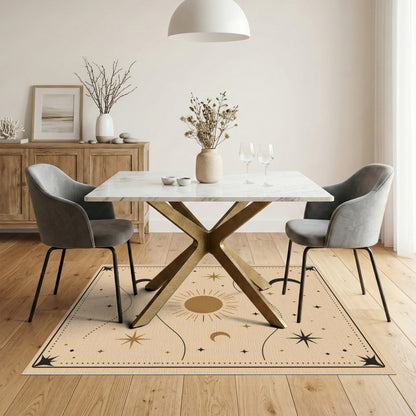 Boho Celestial Beige Area Rug with Sun and Moons
