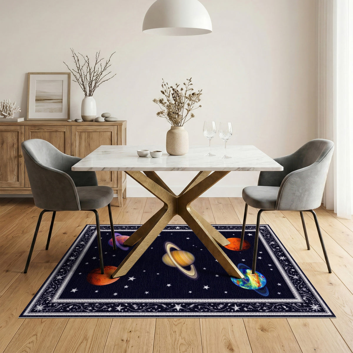 Celestial Space Planets Area Rug
