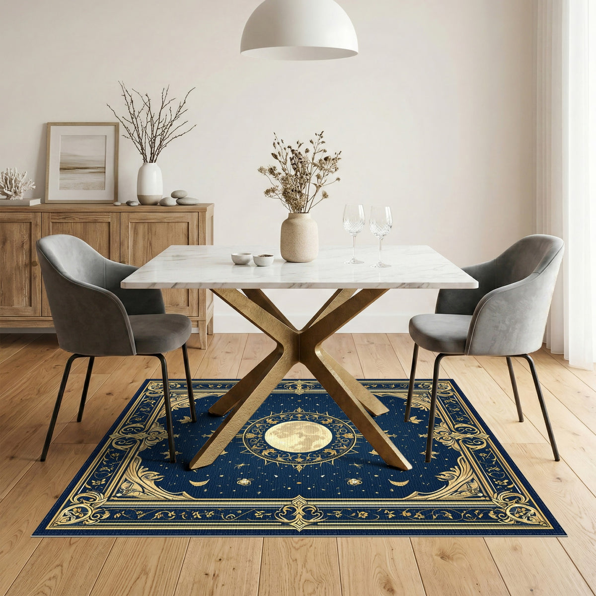 Ornate Celestial Moon Area Rug