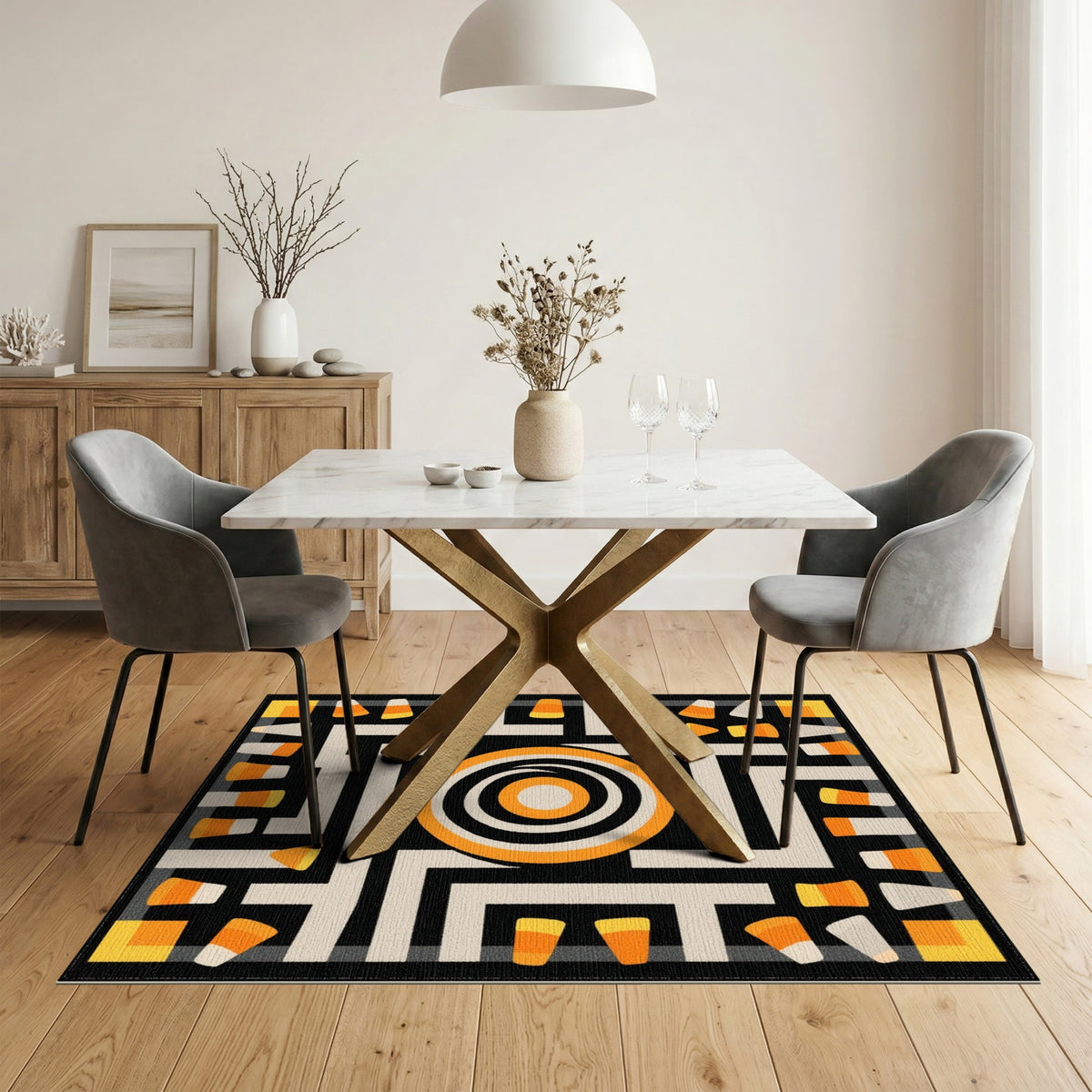Geometric Candy Corn Maze Area Rug
