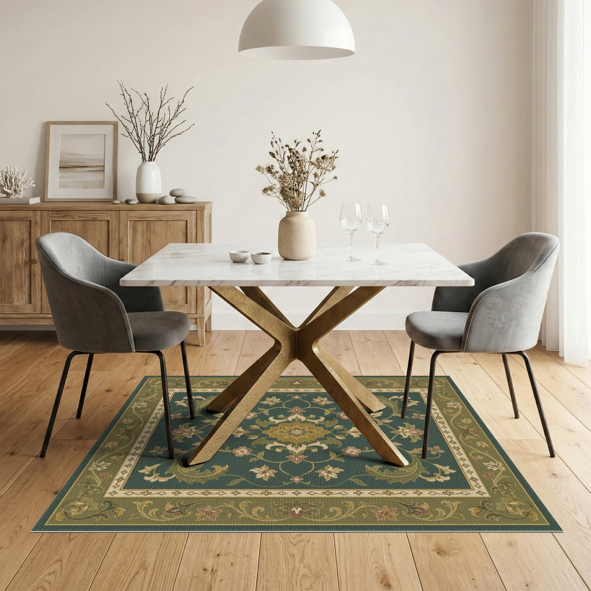 Green Floral Vintage Medallion Area Rug