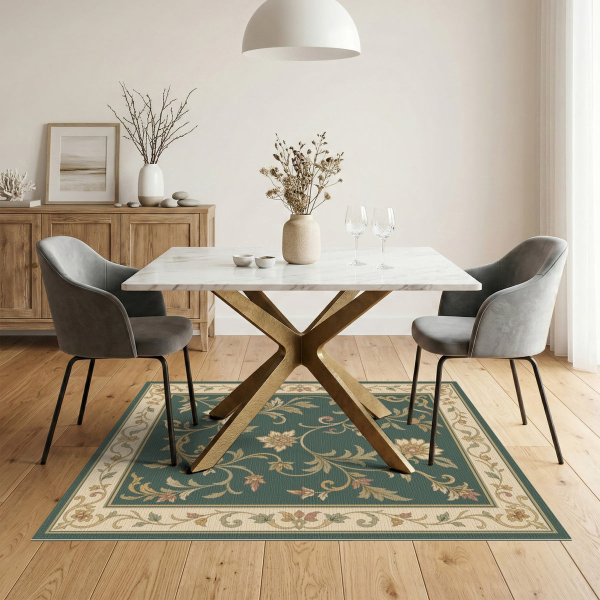 Green Floral Vintage Area Rug