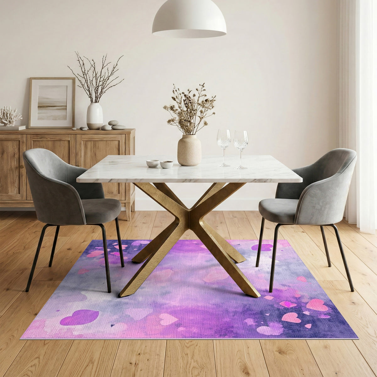 Purple Hearts Watercolor Area Rug