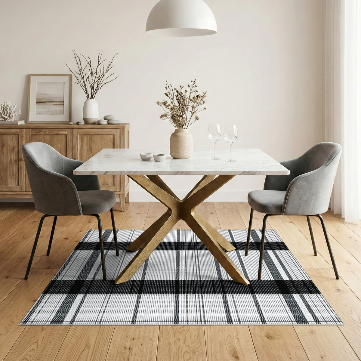 Black and White Plaid Black White Plaid Geometric Area Rug