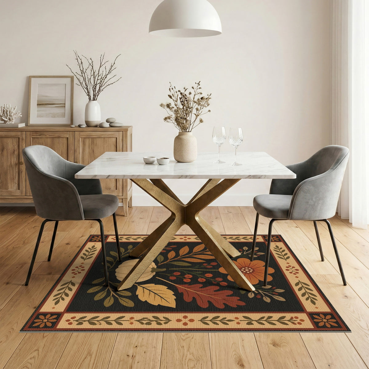 Autumn Pumpkin Floral Area Rug