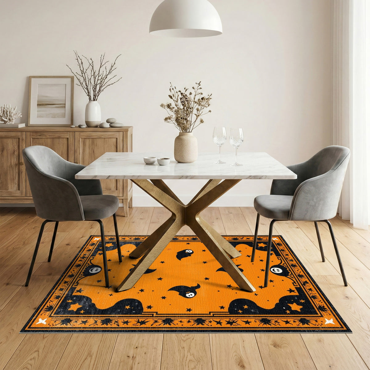 Orange Halloween Ghost Area Rug