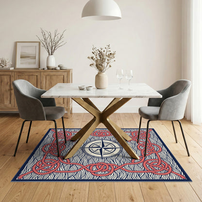 Red Rope Compass Nautical Area Rug