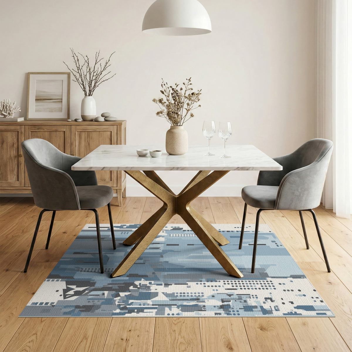 Blue Geometric Abstract Area Rug