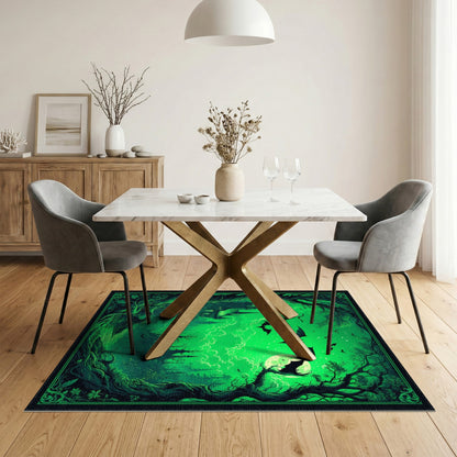 Gothic Green Castle Moonlit Forest Area Rug